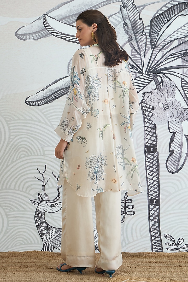 Cream Organza Silk Digital Printed Tunic Set by shivani bhargava at Pernia's Pop Up Shop