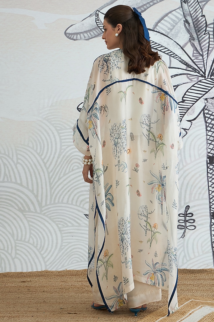 Cream Silk Satin Floral Digital Printed Pant Set by shivani bhargava at Pernia's Pop Up Shop