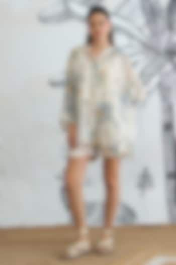 Cream Soft Cotton Silk Digital Printed Co-Ord Set by shivani bhargava at Pernia's Pop Up Shop