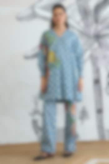 Blue Cotton Floral Digital Printed Co-Ord Set by shivani bhargava at Pernia's Pop Up Shop