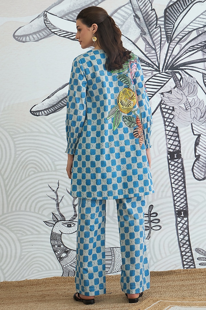 Blue Cotton Floral Digital Printed Co-Ord Set by shivani bhargava at Pernia's Pop Up Shop