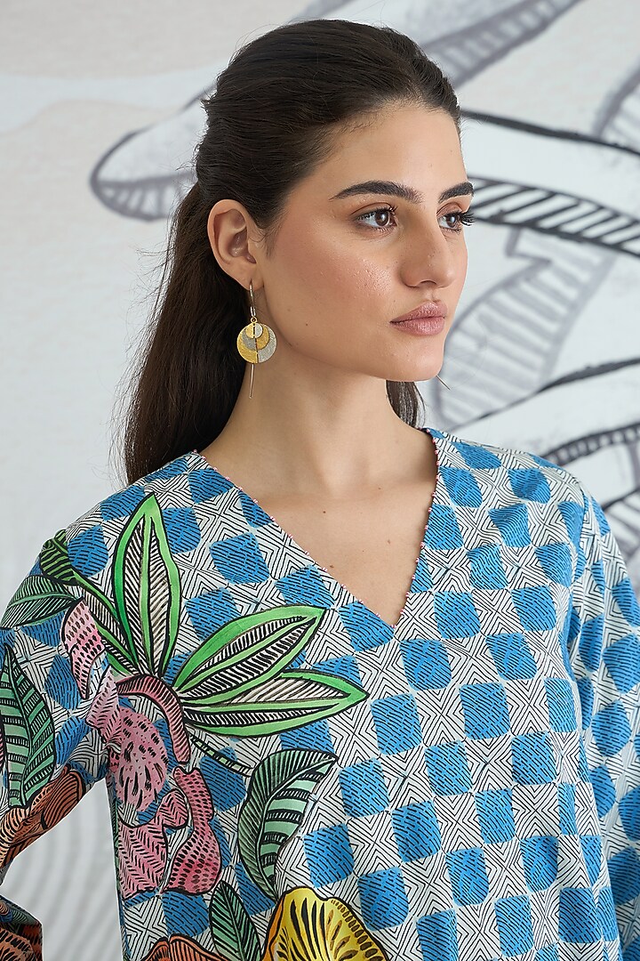 Blue Cotton Floral Digital Printed Co-Ord Set by shivani bhargava at Pernia's Pop Up Shop