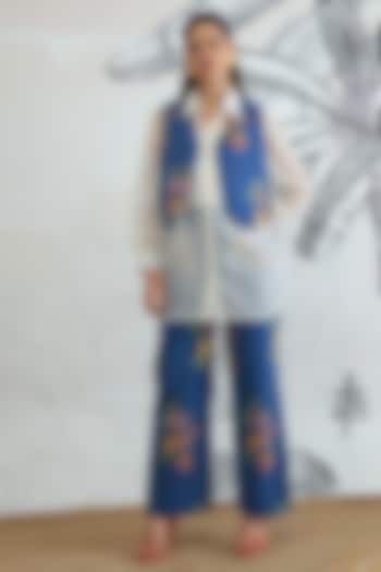 Blue & White Cotton Floral Digital Printed Co-Ord Set by shivani bhargava at Pernia's Pop Up Shop