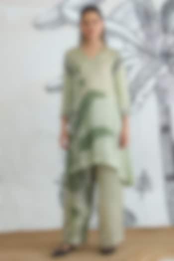 Green Silk Satin Digital Printed Co-Ord Set by shivani bhargava at Pernia's Pop Up Shop