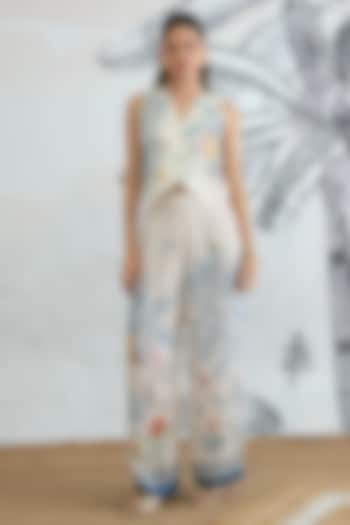 Ivory Silk Satin Digital Printed Co-Ord Set by shivani bhargava at Pernia's Pop Up Shop