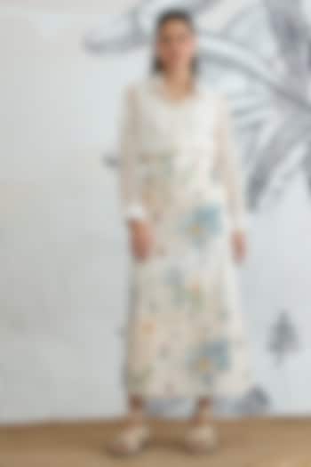 Ivory Cotton Digital Printed Wrap Skirt Set by shivani bhargava at Pernia's Pop Up Shop