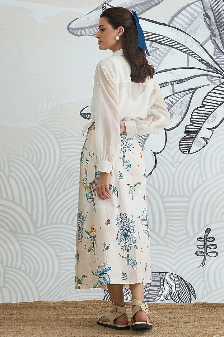 Ivory Cotton Digital Printed Wrap Skirt Set by shivani bhargava at Pernia's Pop Up Shop