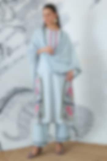 Powder Blue Chanderi Embroidered Kurta Set by shivani bhargava at Pernia's Pop Up Shop