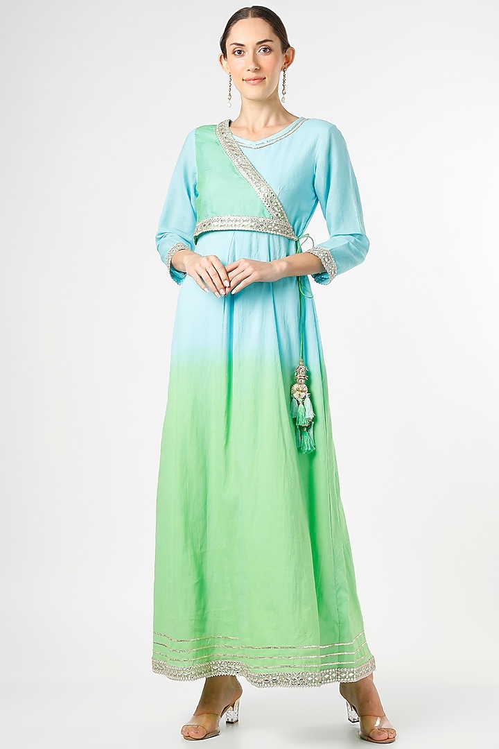 Powder Blue Shaded Embroidered Anarkali by Aarnya by Richa