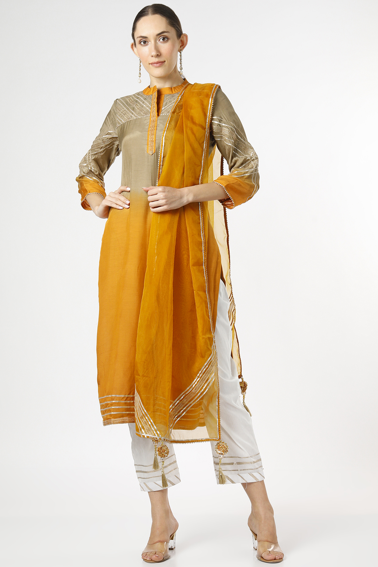 Mustard Embroidered Kurta Set by Aarnya by Richa at Pernia's Pop Up Shop