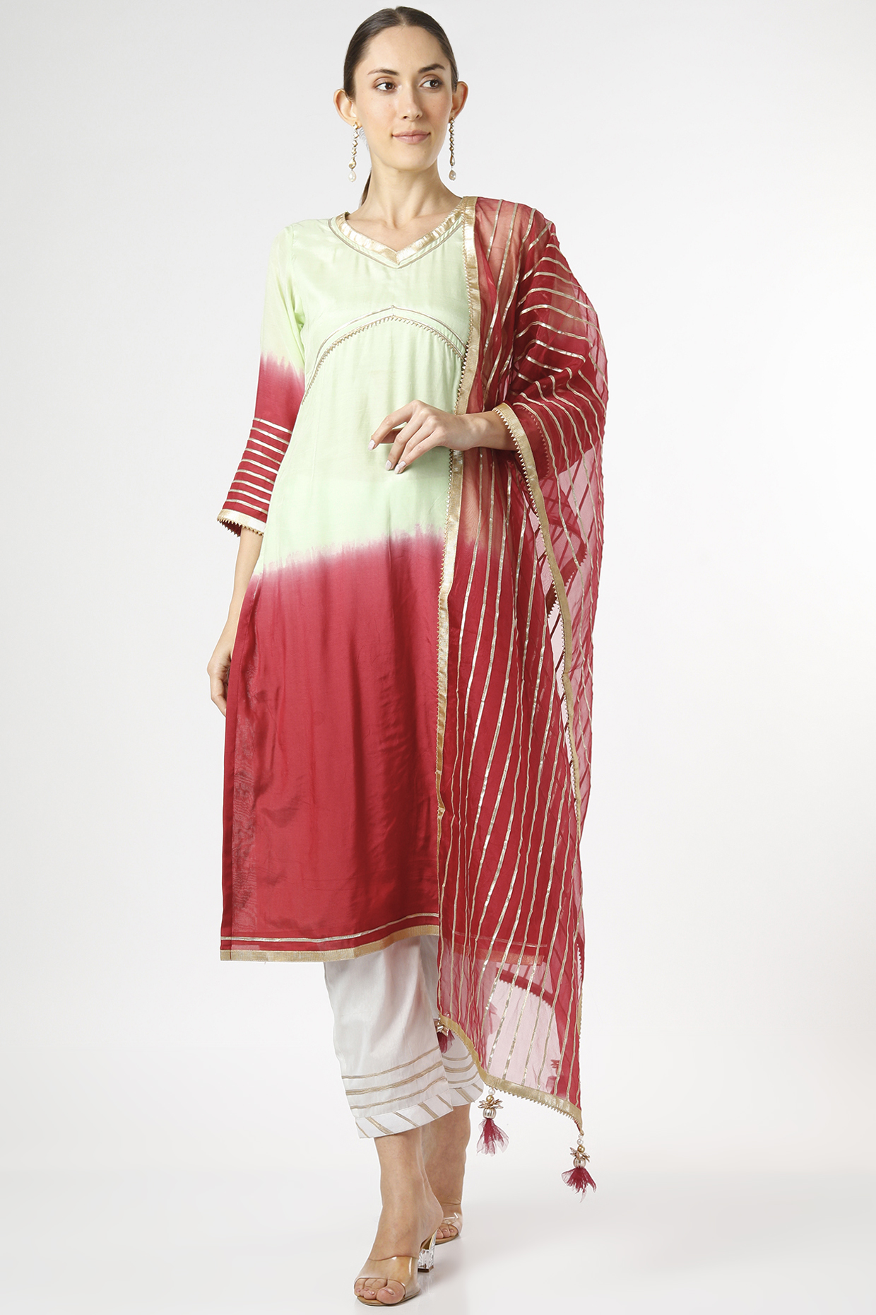 White & Fuchsia Shaded Embroidered Kurta Set by Aarnya by Richa at Pernia's Pop Up Shop