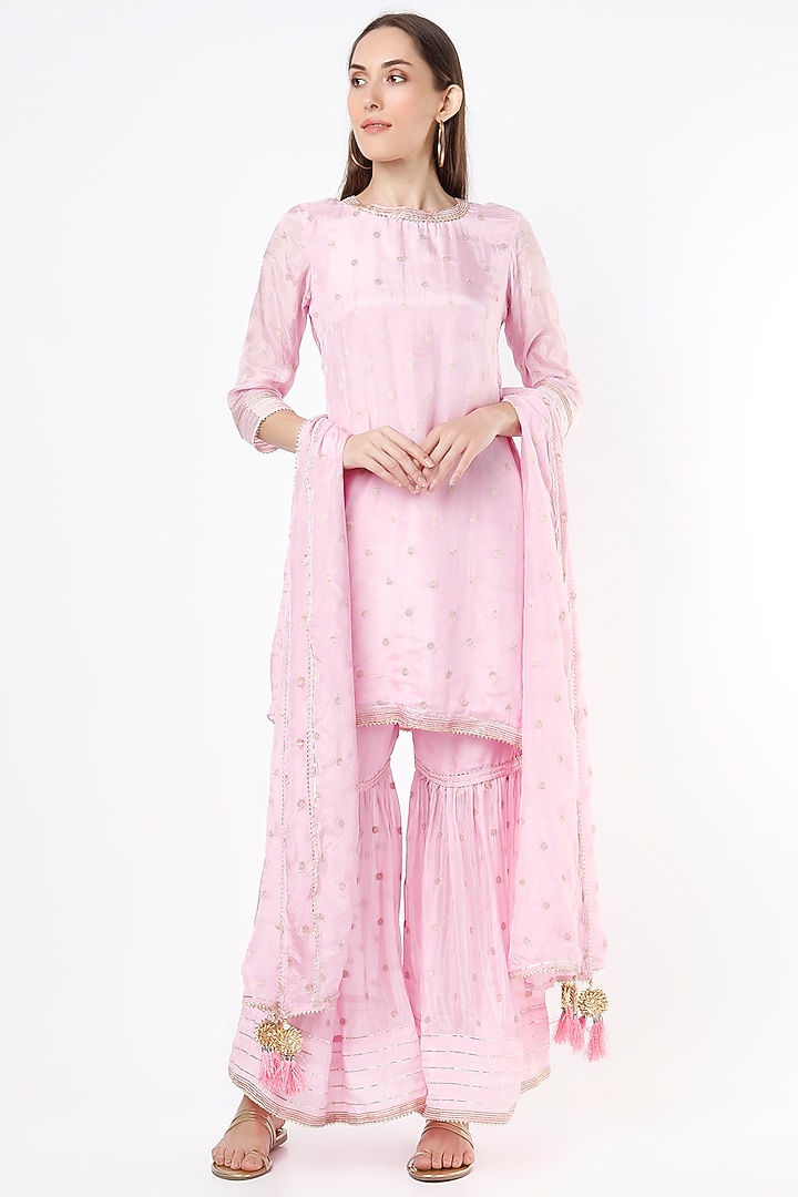 Blush Pink Cotton Silk Gharara Set by Aarnya by Richa at Pernia's Pop Up Shop