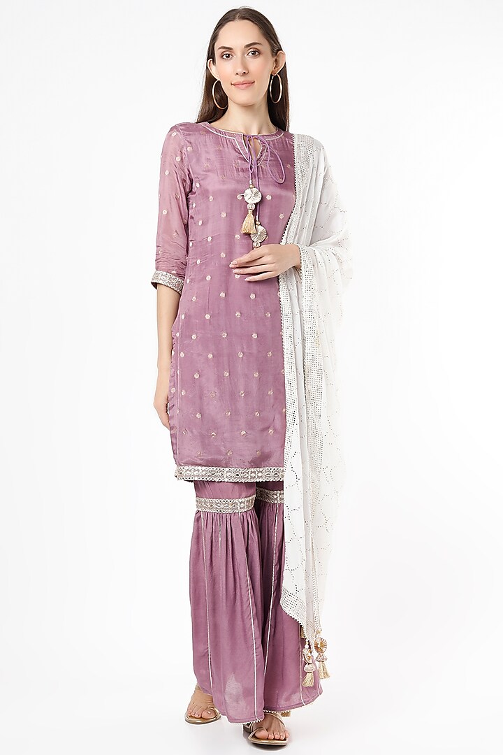 Mauve Cotton Silk Gharara Set by Aarnya by Richa