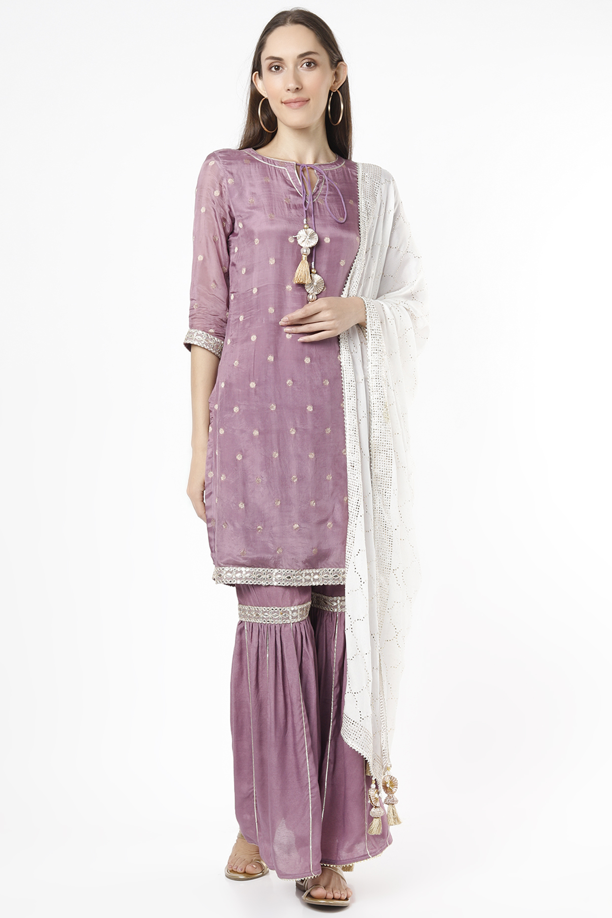 Mauve Cotton Silk Gharara Set by Aarnya by Richa