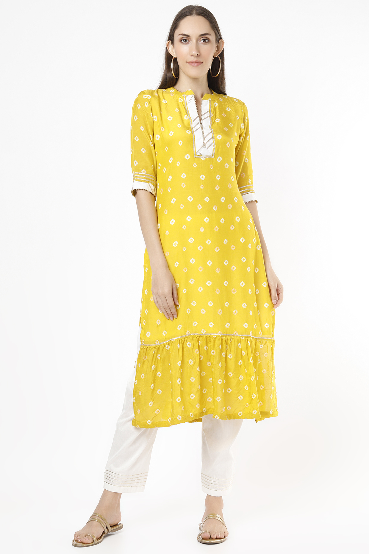 Golden Yellow Embroidered & Printed Kurta Set by Aarnya by Richa at Pernia's Pop Up Shop