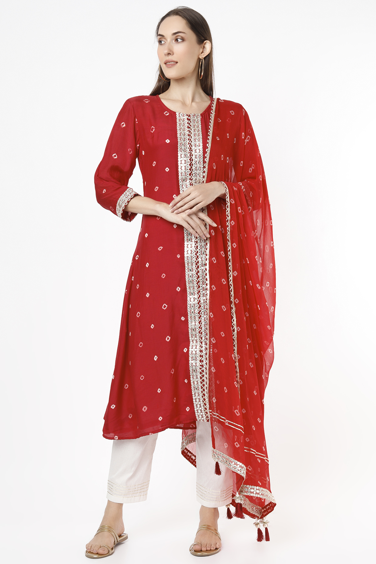 Fiery Red Printed & Embroidered Kurta Set by Aarnya by Richa at Pernia's Pop Up Shop