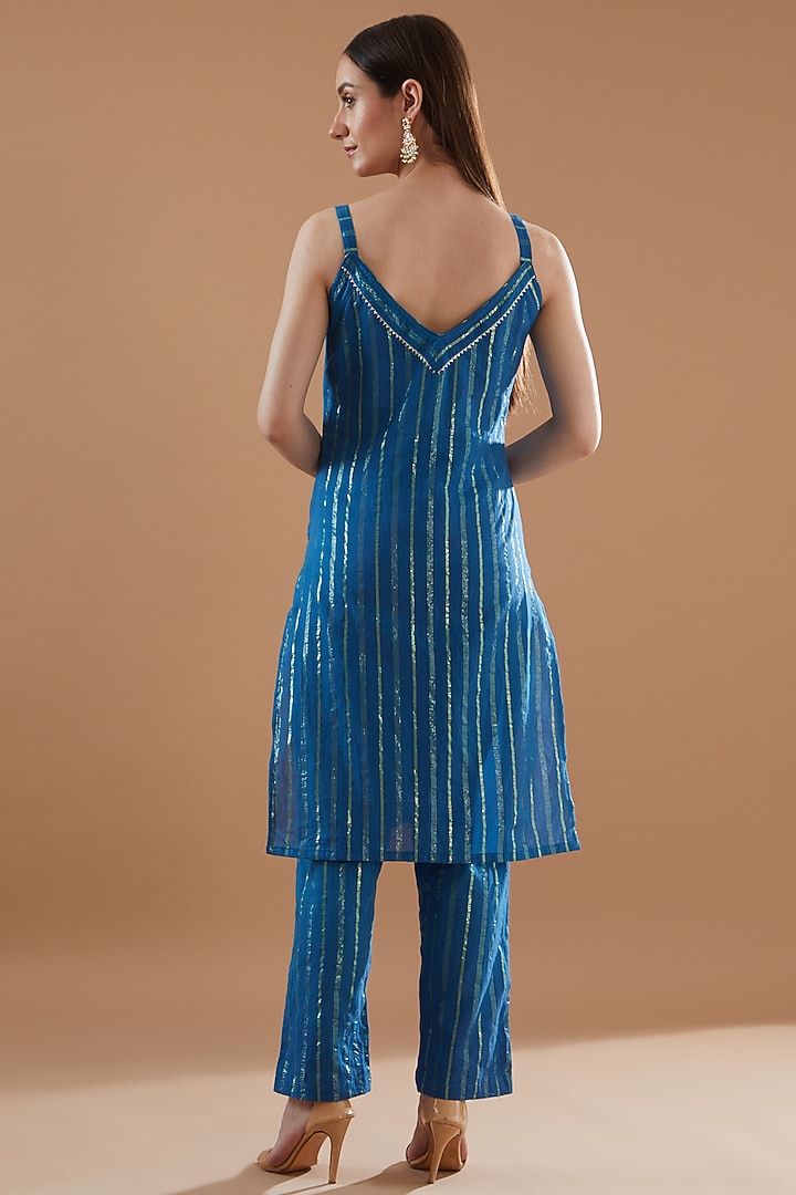 Cobalt Blue Cotton Lurex Embroidered Kurta Set by Aarnya by Richa at Pernia's Pop Up Shop