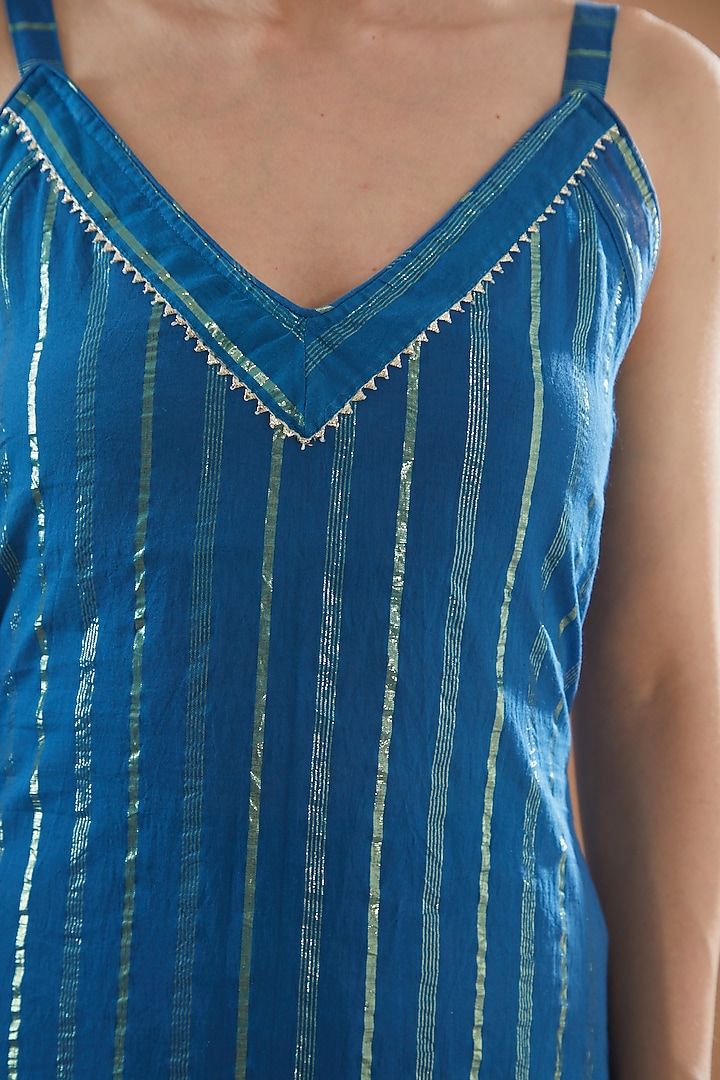 Cobalt Blue Cotton Lurex Embroidered Kurta Set by Aarnya by Richa at Pernia's Pop Up Shop