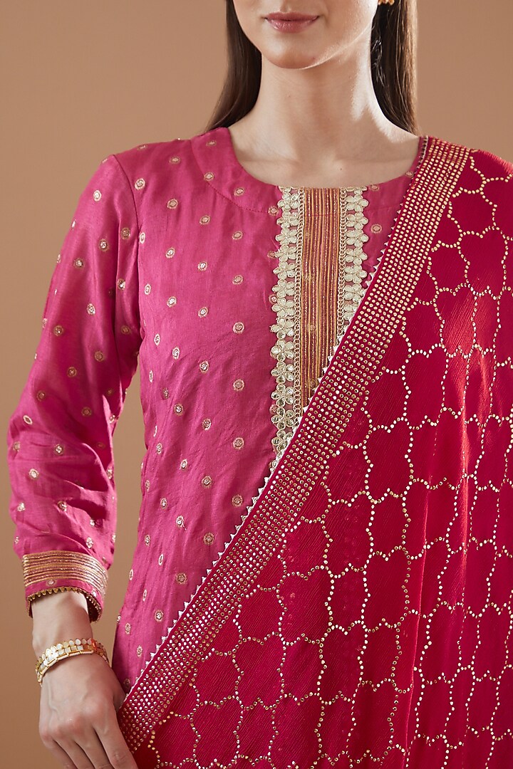 Red Muslin Sharara Set by Aarnya by Richa at Pernia's Pop Up Shop