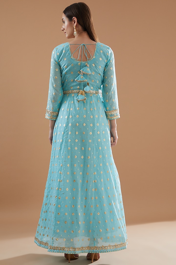 Firozi Chanderi Embroidered Anarkali Set by Aarnya by Richa at Pernia's Pop Up Shop
