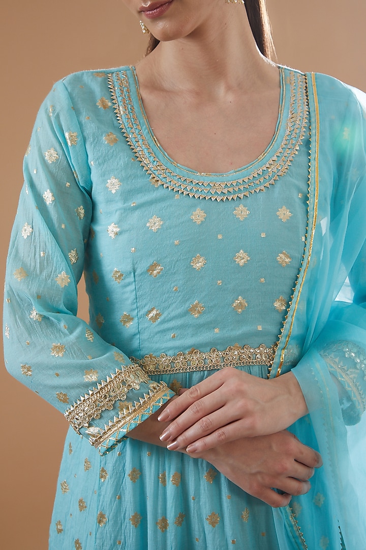 Firozi Chanderi Embroidered Anarkali Set by Aarnya by Richa at Pernia's Pop Up Shop