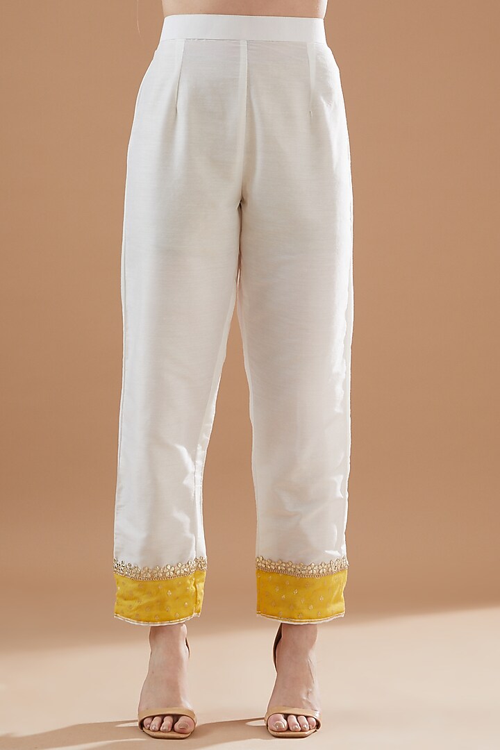 Golden Yellow Chanderi Embroidered Anarkali Set by Aarnya by Richa at Pernia's Pop Up Shop
