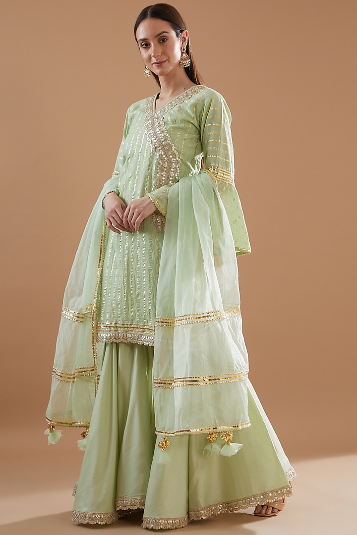 Pista Green Cotton Sharara Set by Aarnya by Richa