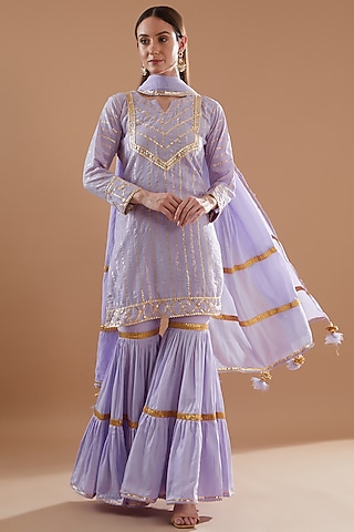 Lilac Cotton Sharara Set by Aarnya by Richa