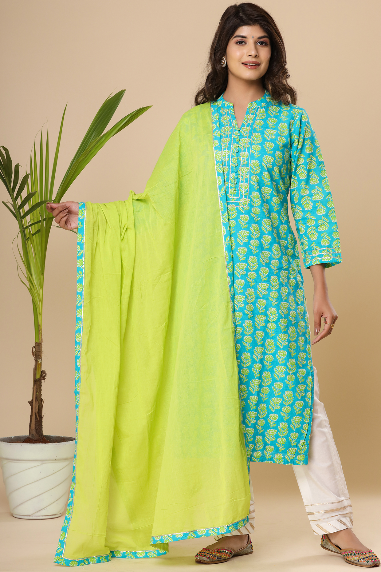 Blue Hand Block Printed Kurta Set by Aarnya by Richa at Pernia's Pop Up Shop