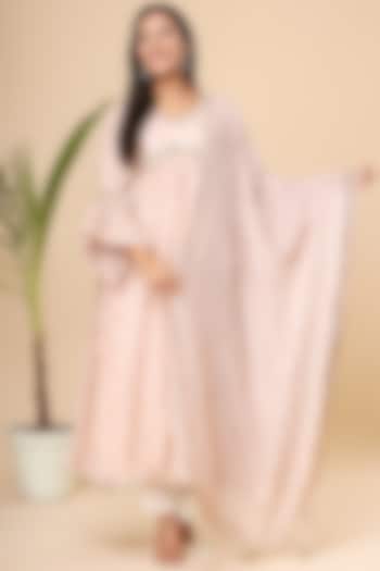 Beige Muslin Anarkali Set With Flared Sleeves by Aarnya by Richa