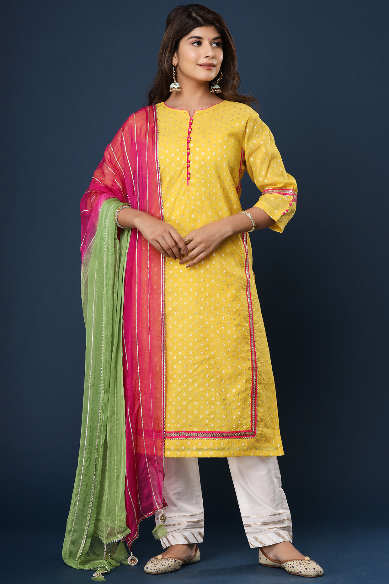 Yellow Chanderi Kurta Set by Aarnya by Richa at Pernia's Pop Up Shop
