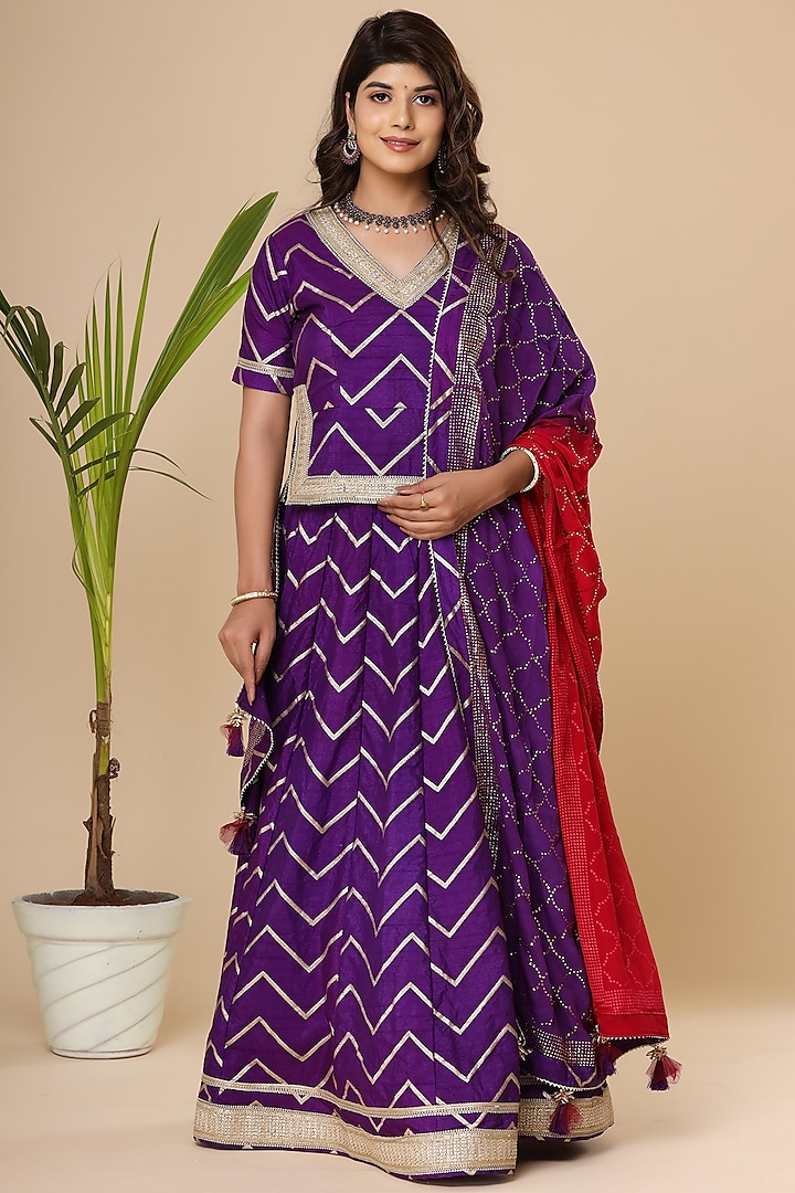 Purple Embroidered Lehenga Set by Aarnya by Richa