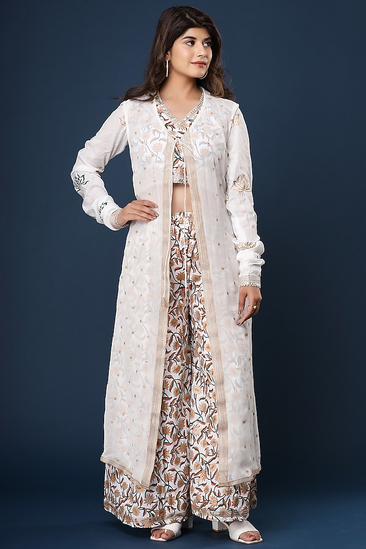 White Printed Pant Set by Aarnya by Richa at Pernia's Pop Up Shop