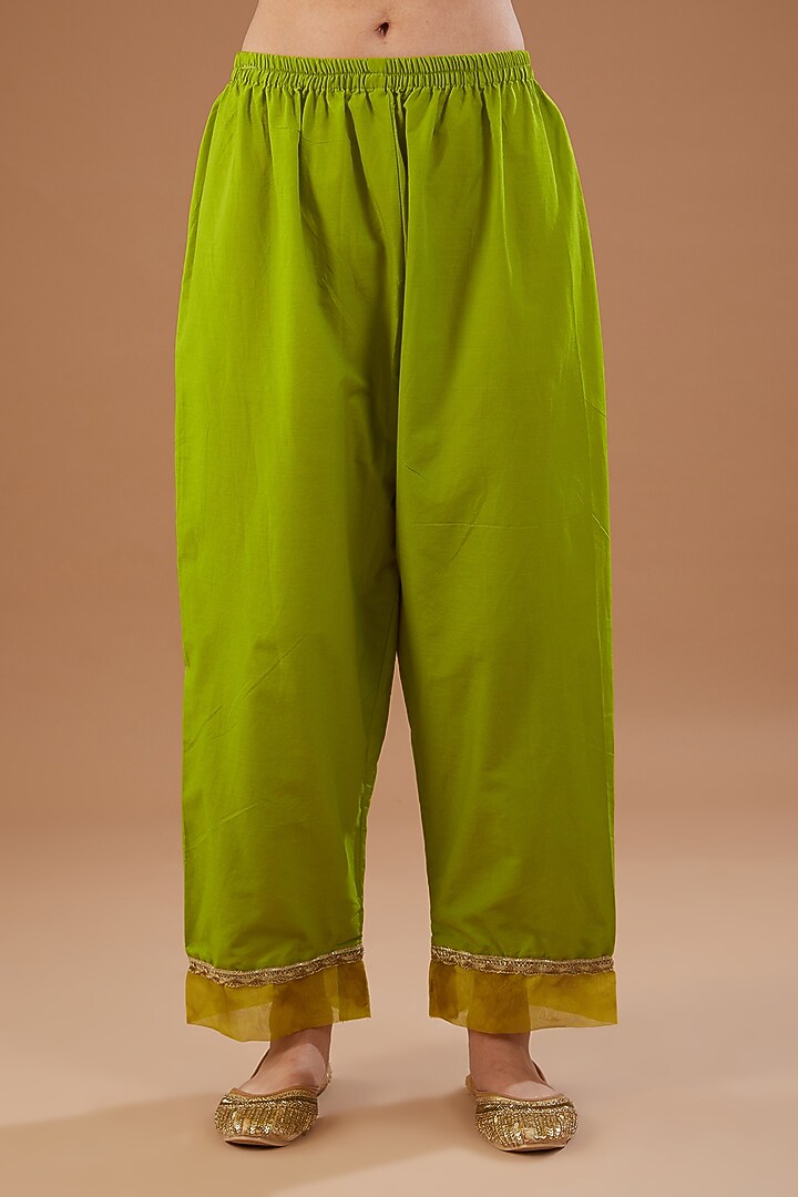Lime Green Muslin Gota Embroidered Kurta Set by Aarnya by Richa at Pernia's Pop Up Shop