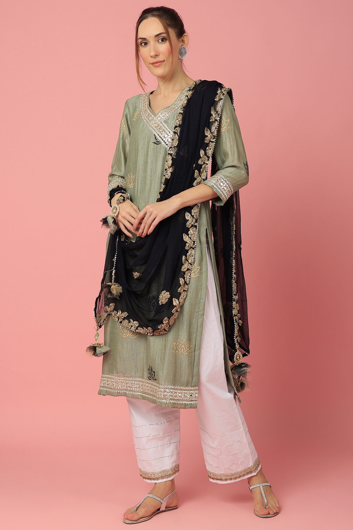 Olive Green Printed Kurta Set by Aarnya by Richa at Pernia's Pop Up Shop