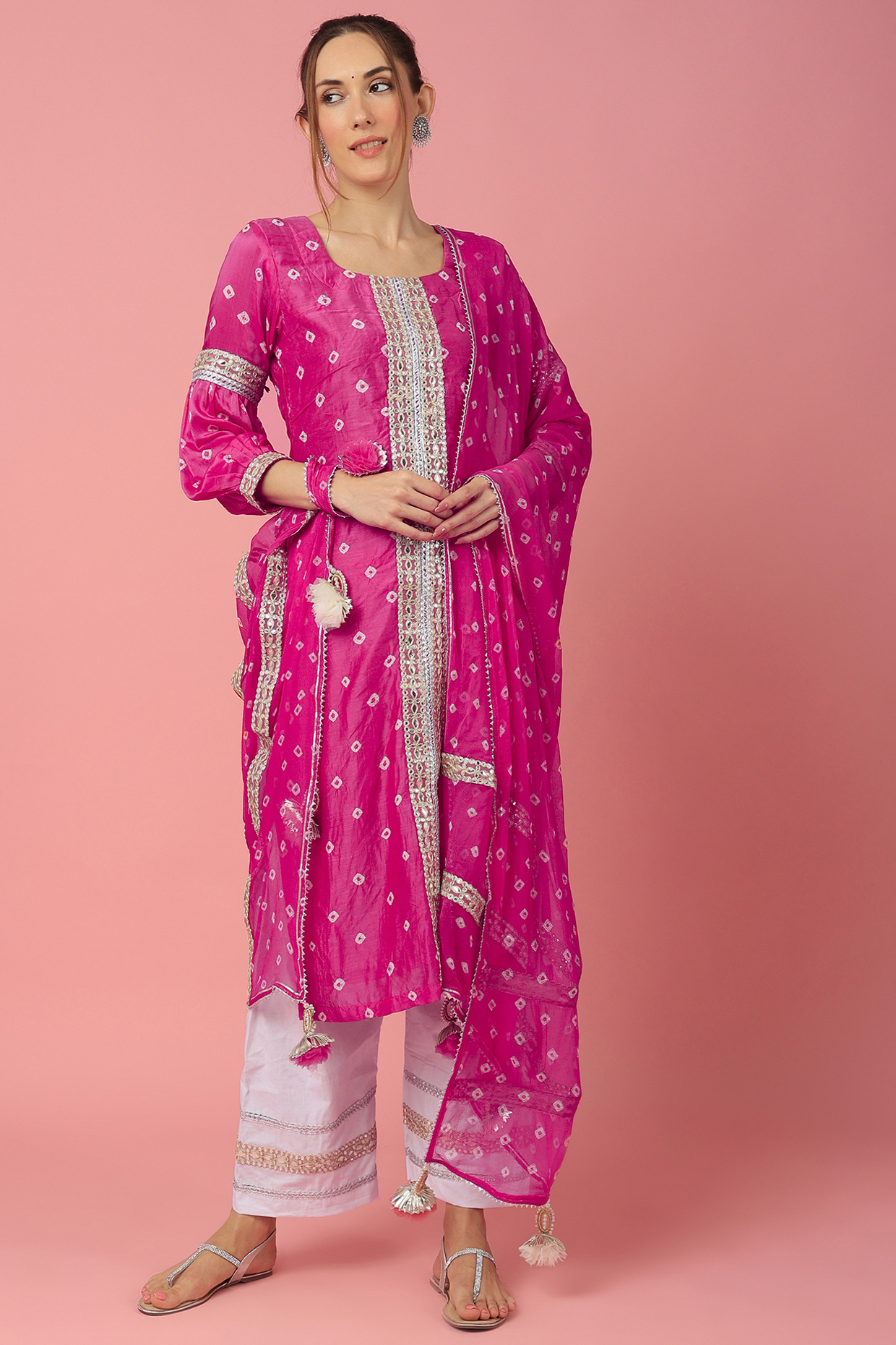 Fuchsia Printed Hand-Tied Kurta Set by Aarnya by Richa at Pernia's Pop Up Shop