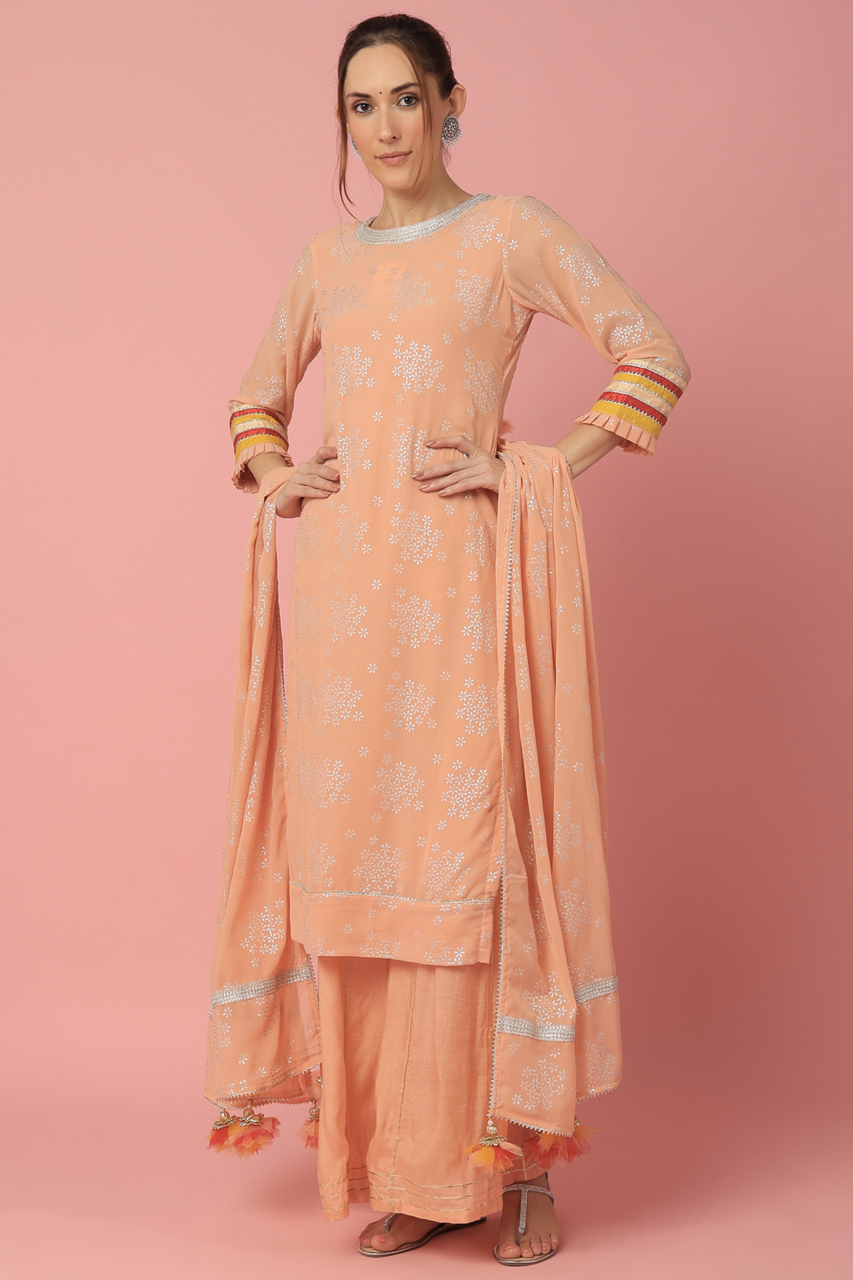 Peach Printed Kurta Set by Aarnya by Richa at Pernia's Pop Up Shop