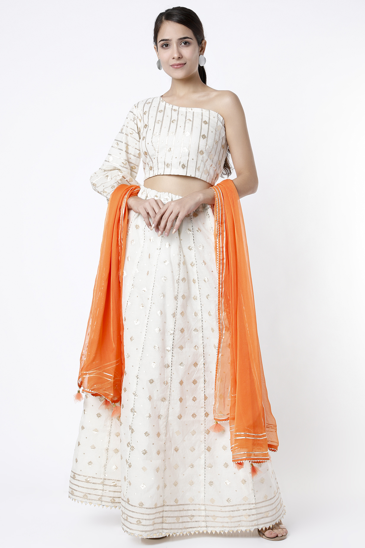 White Chanderi Lehenga Set by Aarnya by Richa at Pernia's Pop Up Shop