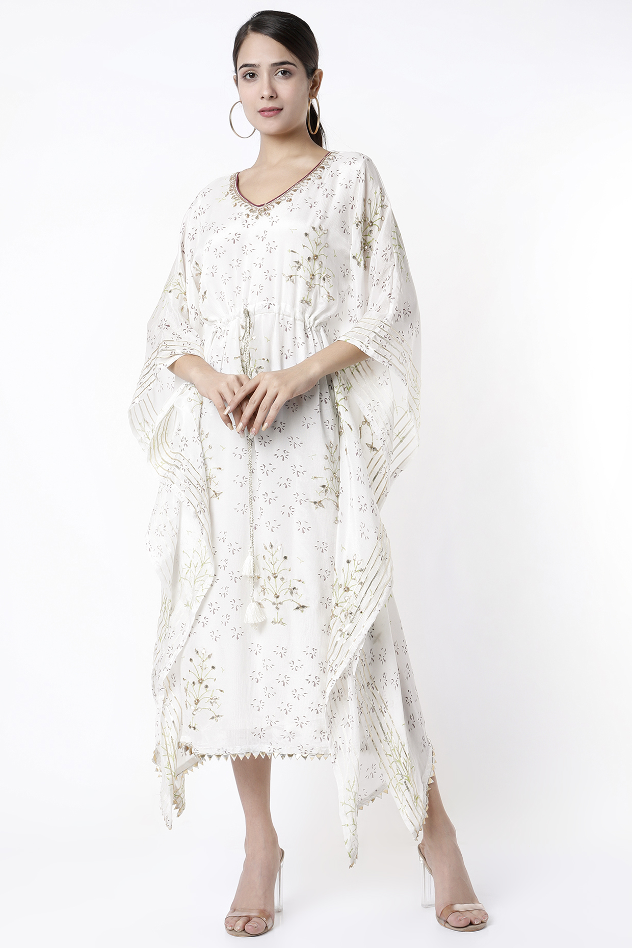 White Floral Printed Kaftan by Aarnya by Richa at Pernia's Pop Up Shop
