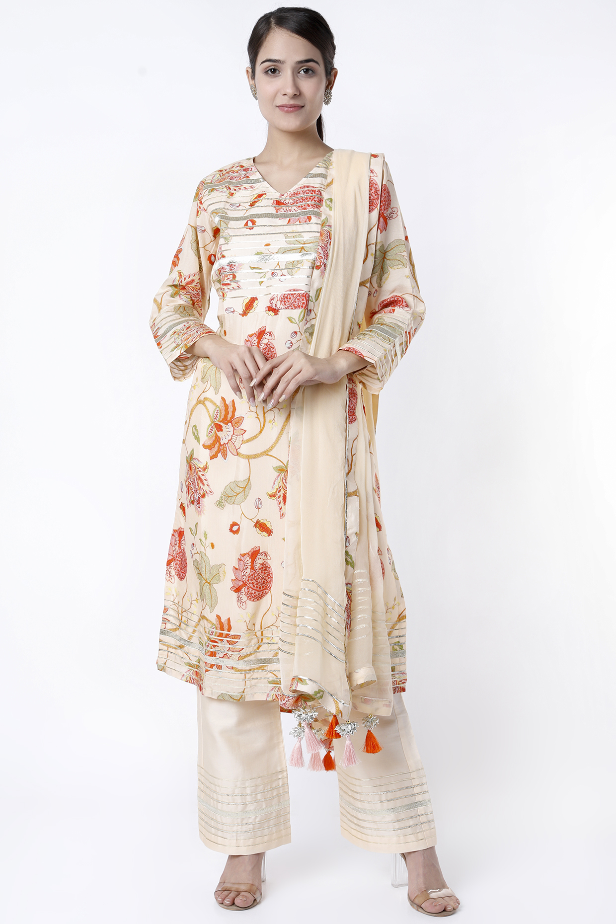Peach Gota Embroidered Kurta Set by Aarnya by Richa at Pernia's Pop Up Shop