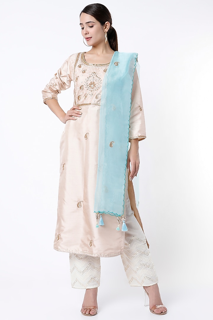 Nude Zardosi Hand Embroidered Kurta Set by Aarnya by Richa at Pernia's Pop Up Shop
