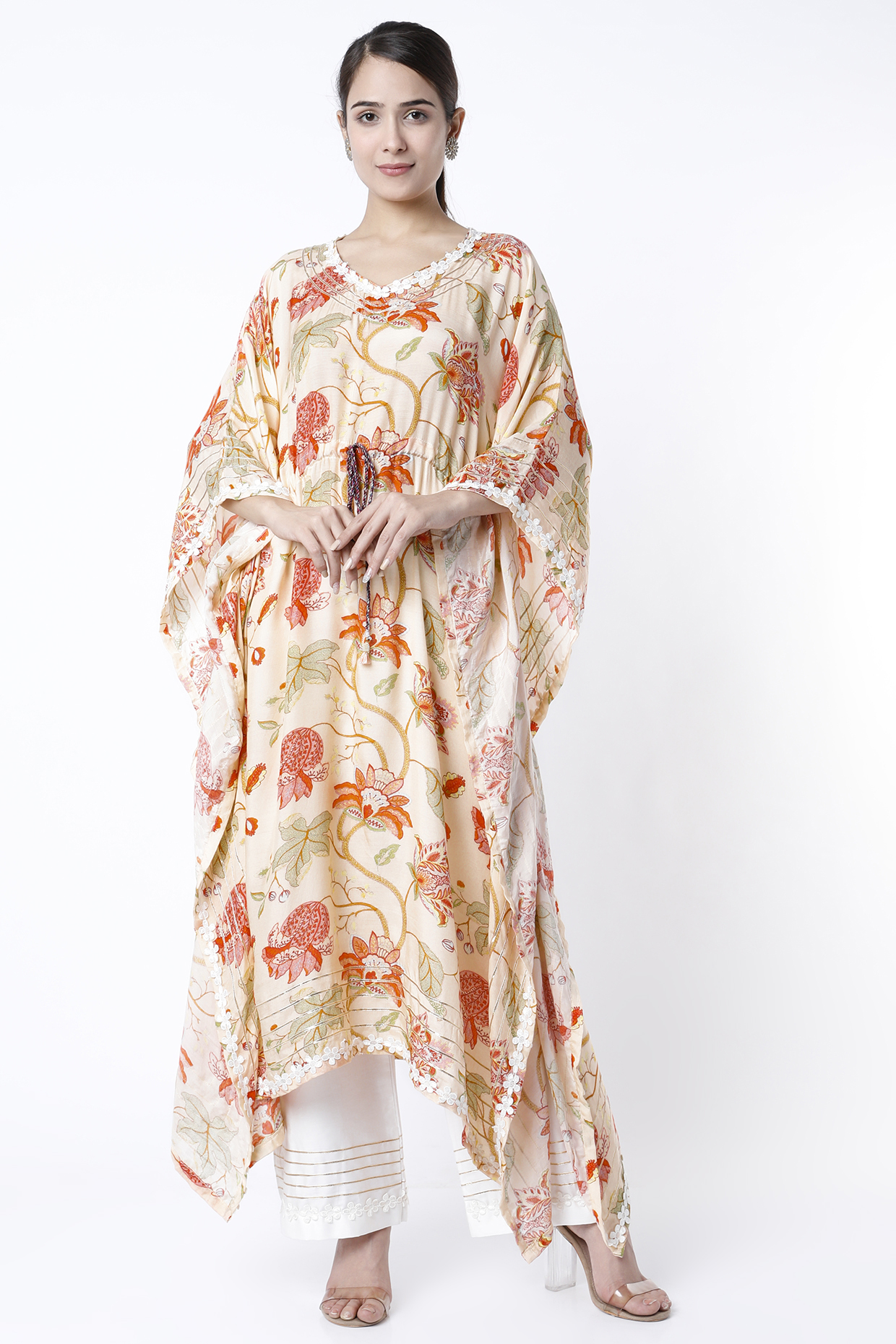 Peach Floral Printed Kaftan Set by Aarnya by Richa at Pernia's Pop Up Shop