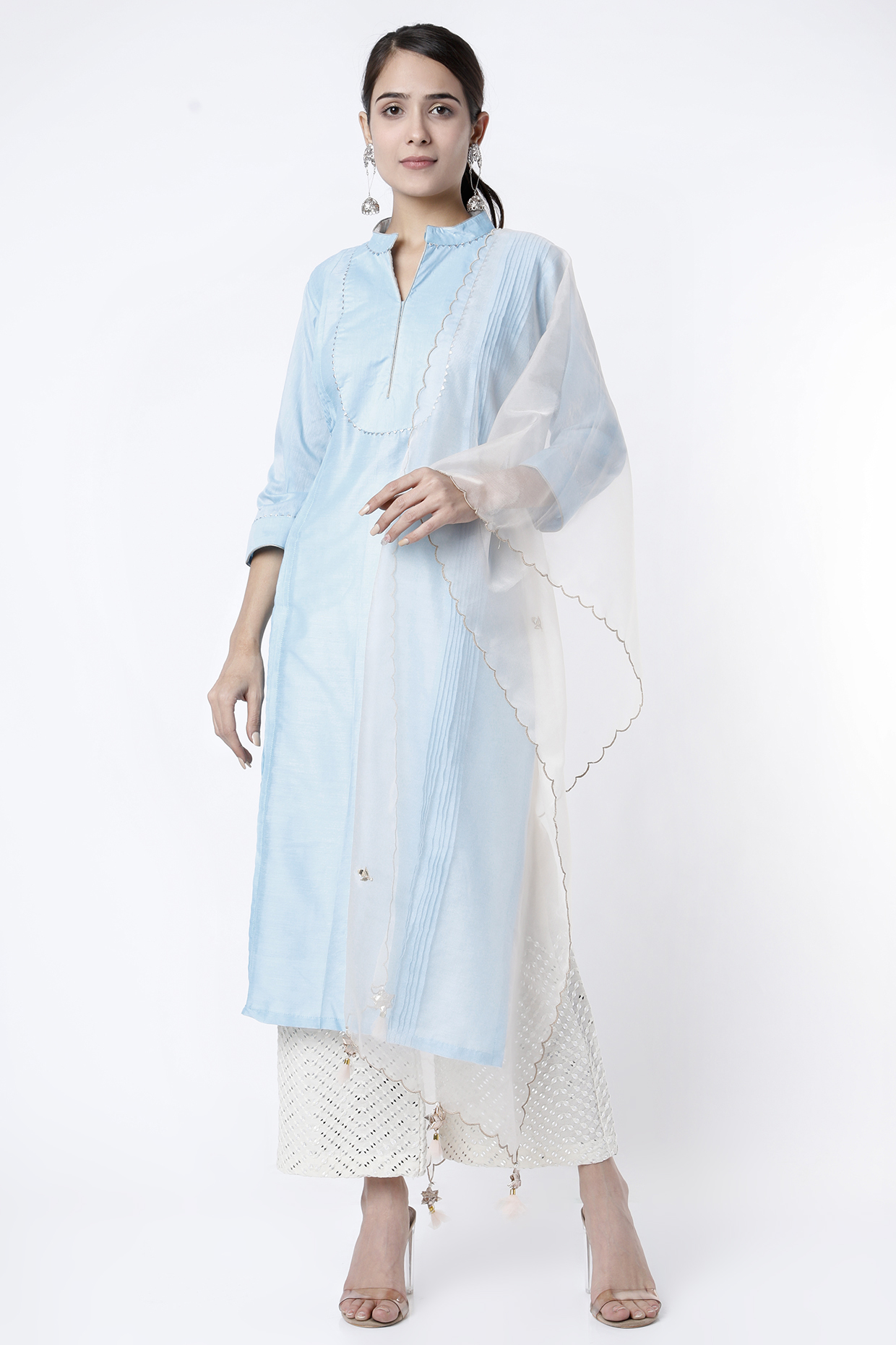 Sky Blue Chanderi Kurta Set by Aarnya by Richa at Pernia's Pop Up Shop