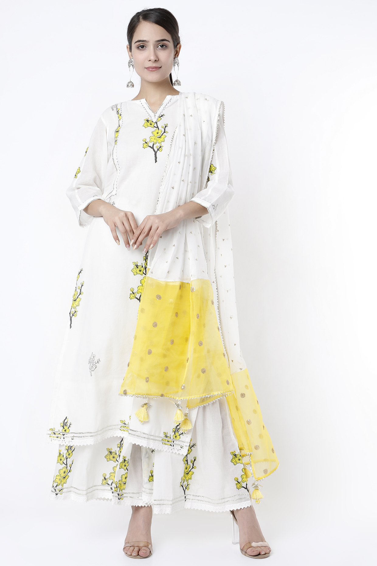 White Printed Kurta Set by Aarnya by Richa at Pernia's Pop Up Shop