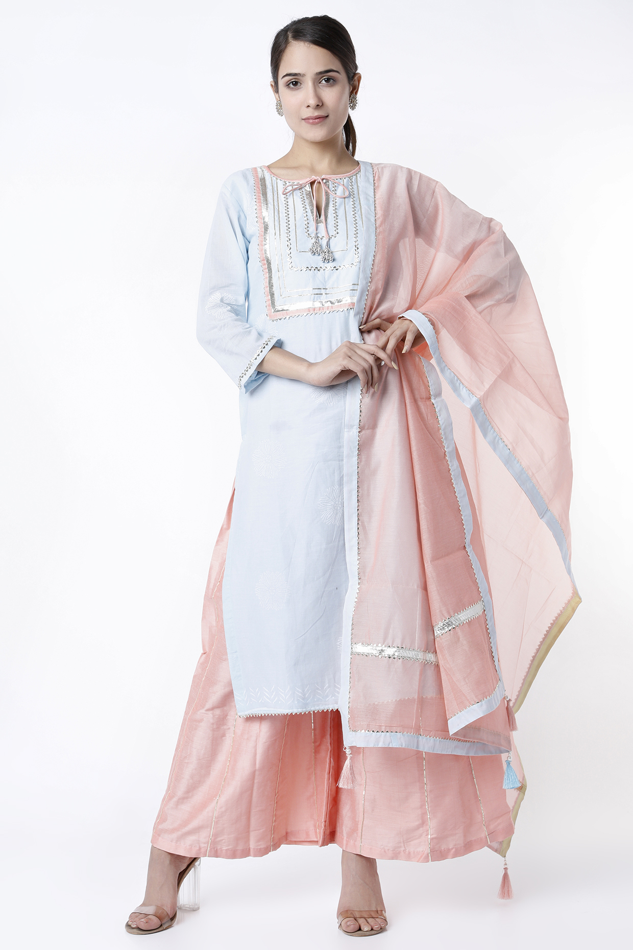 Peach Cotton Sharara Set by Aarnya by Richa