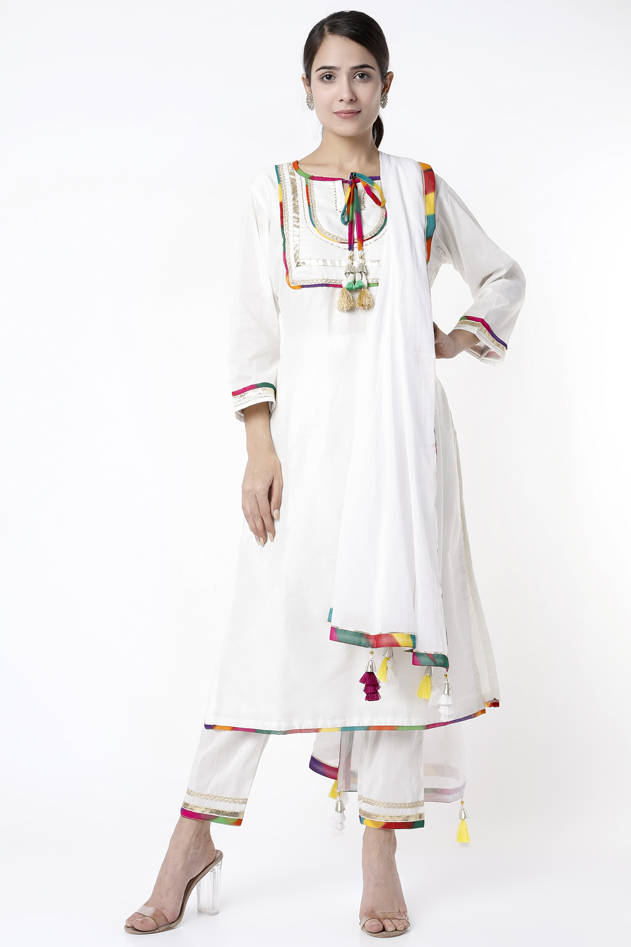 White Cotton Kurta Set by Aarnya by Richa