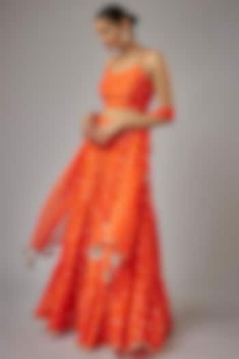 Orange Muslin Hand-Tied Bandhej Printed Lehenga Set by Aarnya by Richa at Pernia's Pop Up Shop