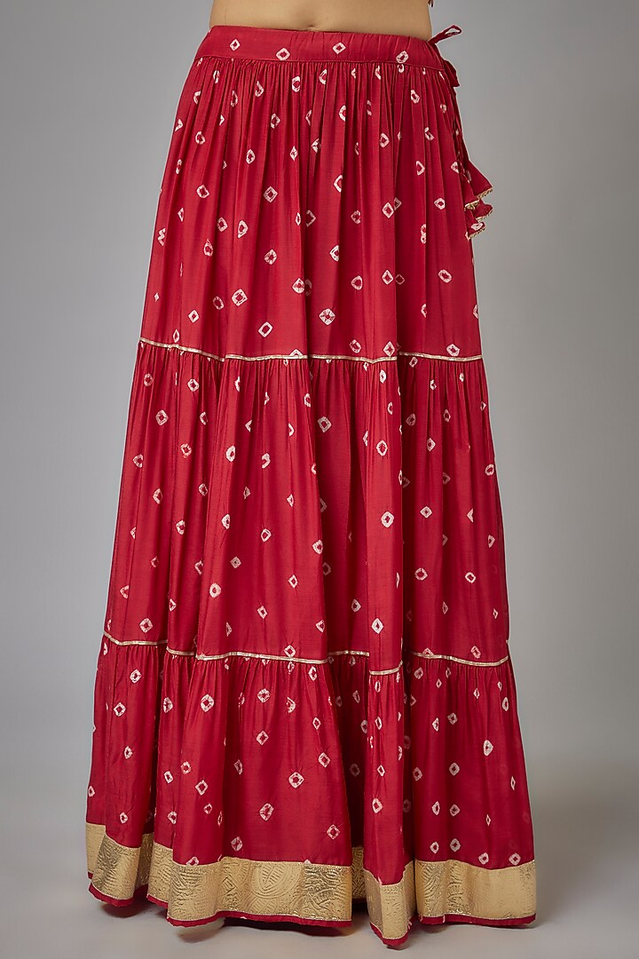 Maroon Muslin Hand-Tied Bandhej Printed Lehenga Set by Aarnya by Richa at Pernia's Pop Up Shop