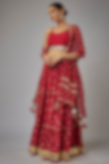 Maroon Muslin Hand-Tied Bandhej Printed Lehenga Set by Aarnya by Richa at Pernia's Pop Up Shop