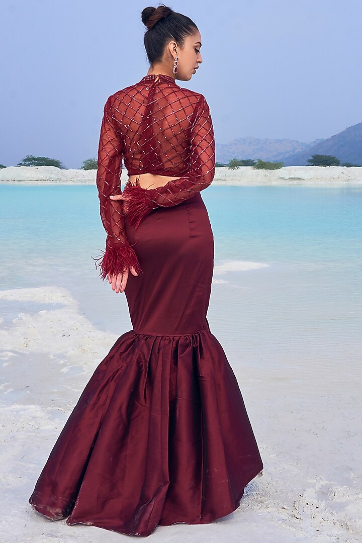 Wine Dupion Silk Co-Ord Set by Aakansha Singhal at Pernia's Pop Up Shop